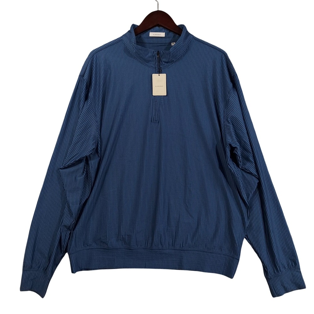Oliver Ridley Seersucker Pullover Men XXL Blue Striped 1/4 Zip Golf Performance